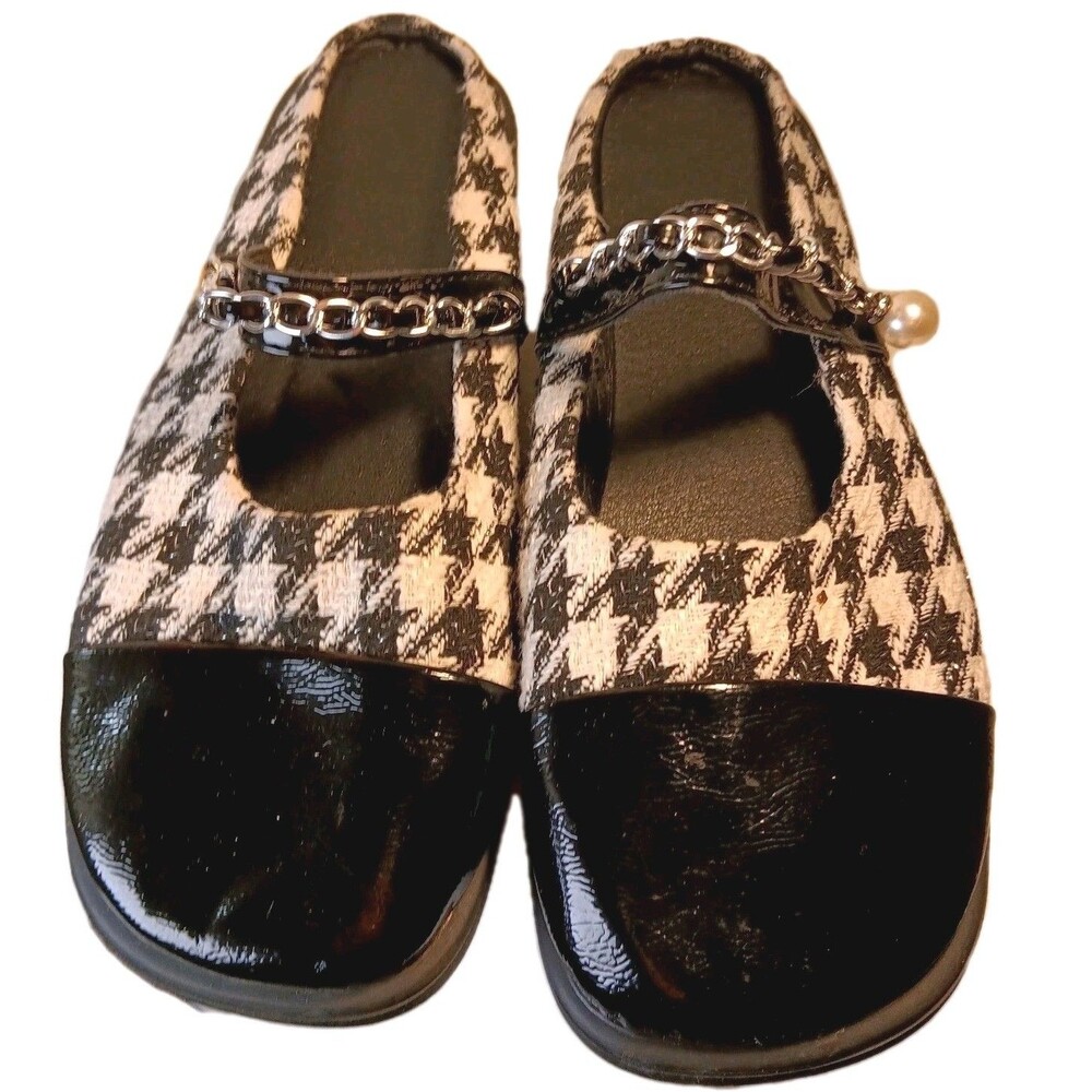 Strappy Slip On Houndstooth Mary Jane Mule Balletcore Athleisure Sneakerinas 8